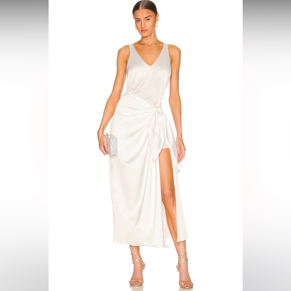 Show me your mumu Hampton Wrap Dress in ivory luxe satin